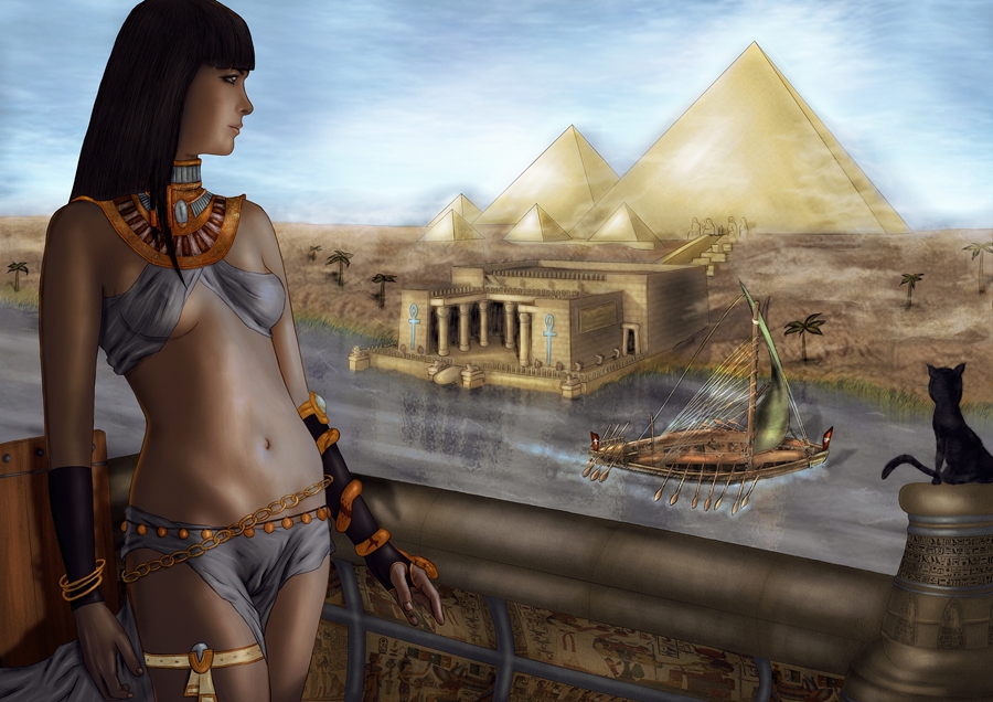 Plaisirs charnels et processus d’ascension – Sexe et éveil Hd-oil-painting-print-on-canvas-pyramid-cat-girl-nile-river-queen-art-egypt-x0763